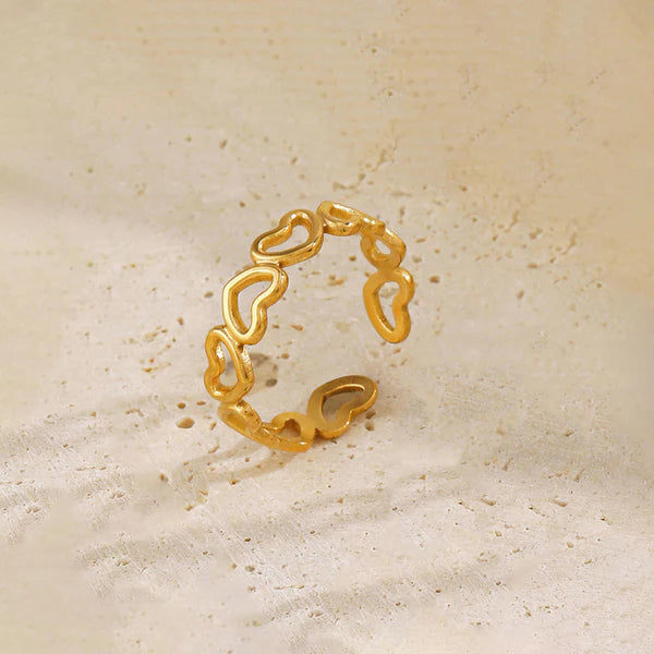 Golden Linked Heart Open Ring