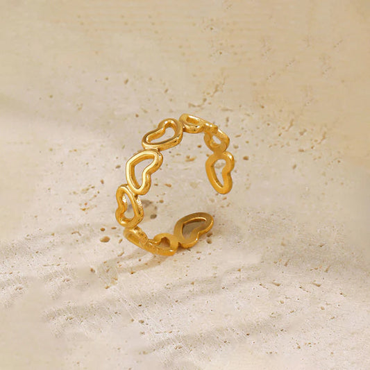 Golden Linked Heart Open Ring