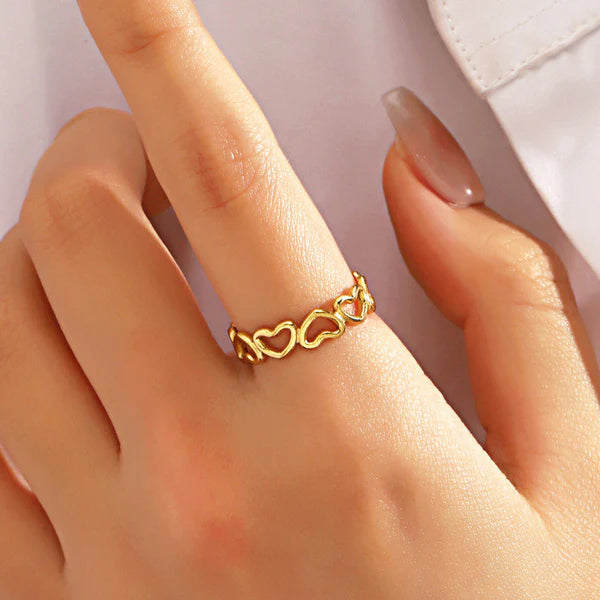 Golden Linked Heart Open Ring