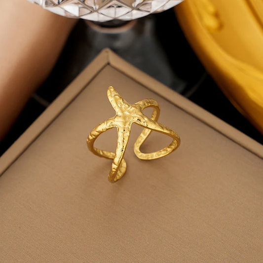 Golden Starfish Statement Open Ring