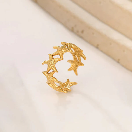 Golden Starfish Open Adjustable Ring