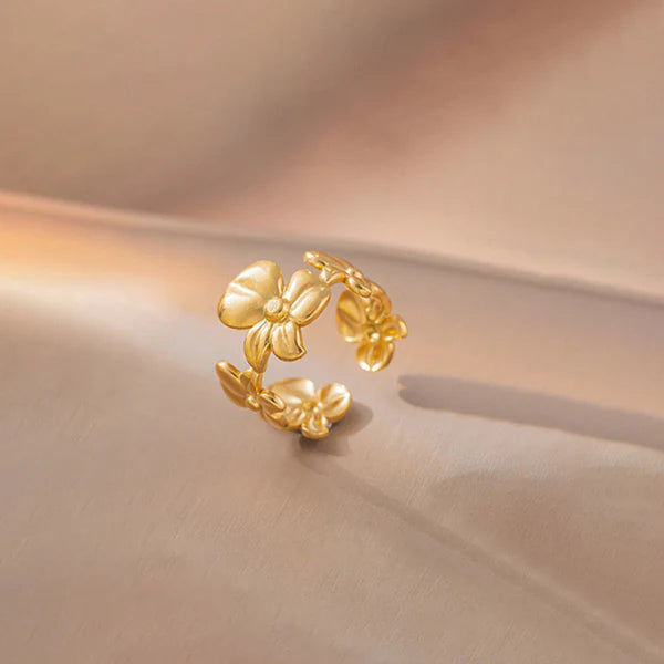 Golden Floral Open Adjustable Ring