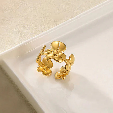 Golden Floral Open Adjustable Ring