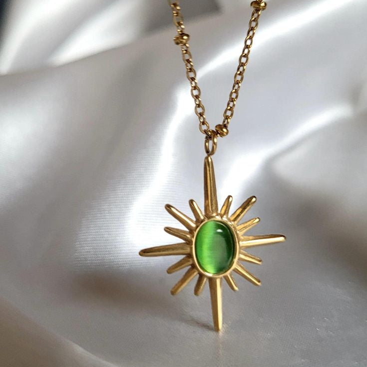 Emerald Sunburst Pendant Necklace