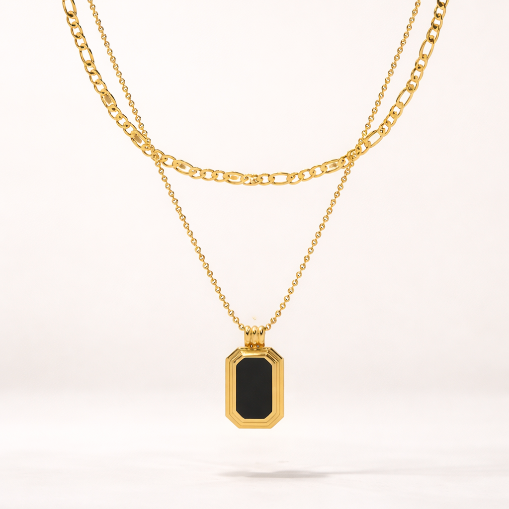 Black Luxe Dual Chain Necklace Stainless Steel Anti Tarnish