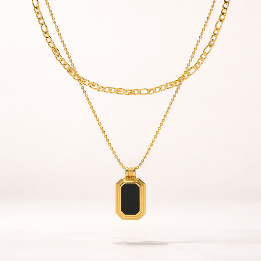 Black Luxe Dual Chain Necklace Stainless Steel Anti Tarnish