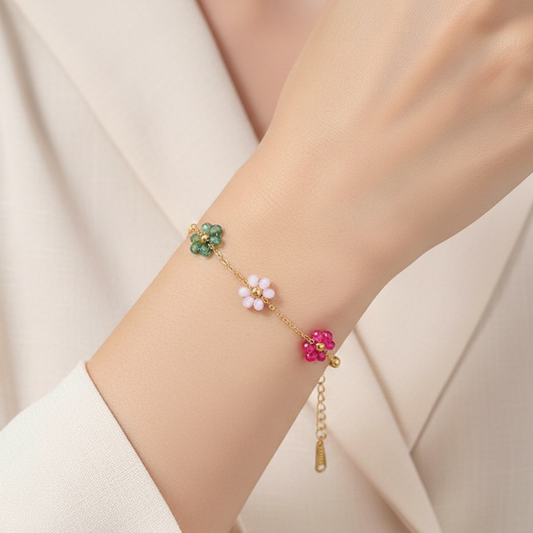 Multicolor Floral Charm Chain Bracelet