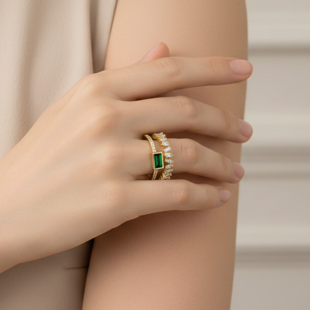 Emerald Crown Gold Ring