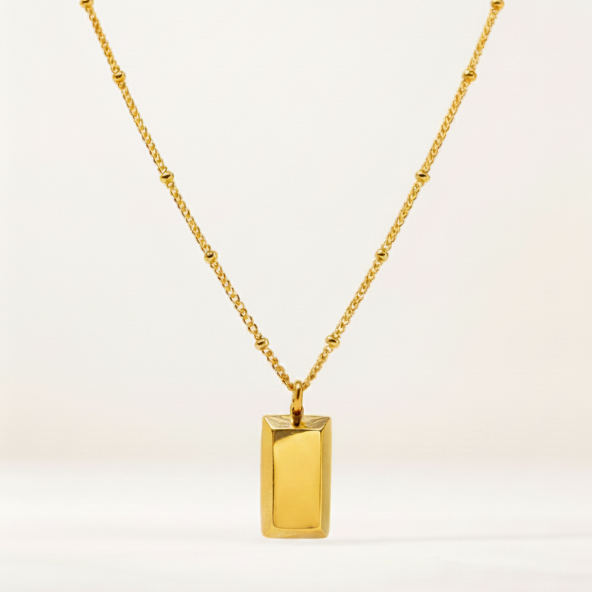 Gold Bar Pendant Necklace Anti Tarnish