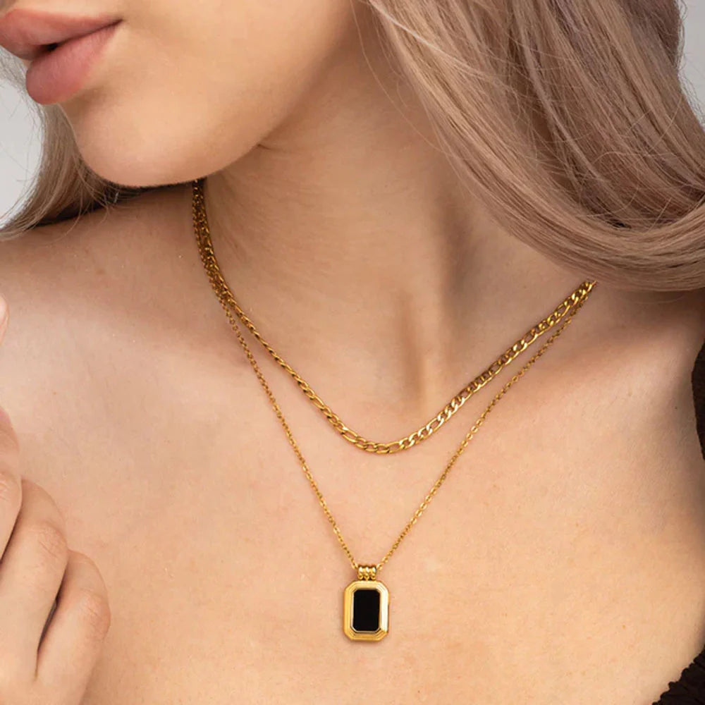 Black Luxe Dual Chain Necklace Stainless Steel Anti Tarnish