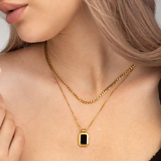 Black Luxe Dual Chain Necklace Stainless Steel Anti Tarnish