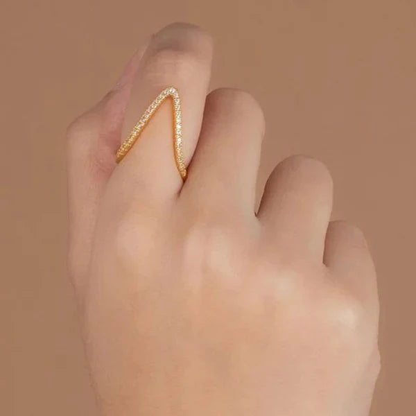 V Shaped Studded Ring