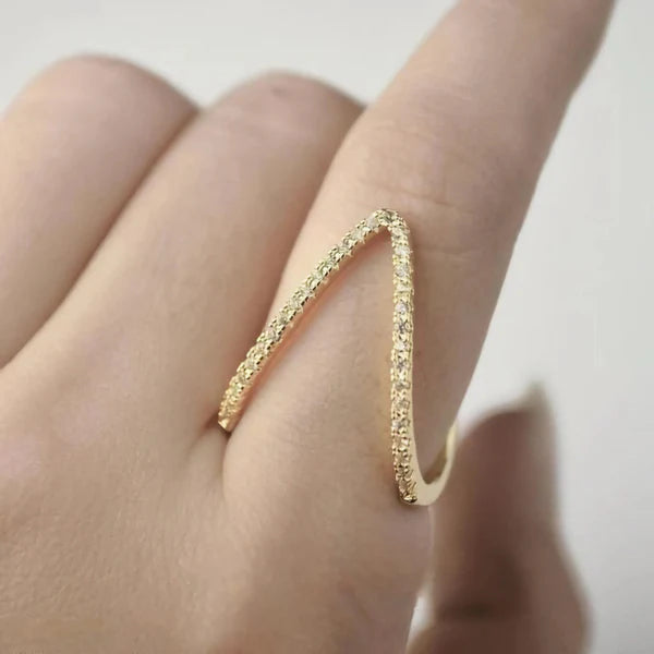 V Shaped Studded Ring