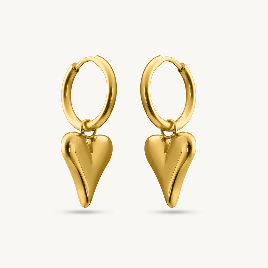 Golden Heart Drop Hoops