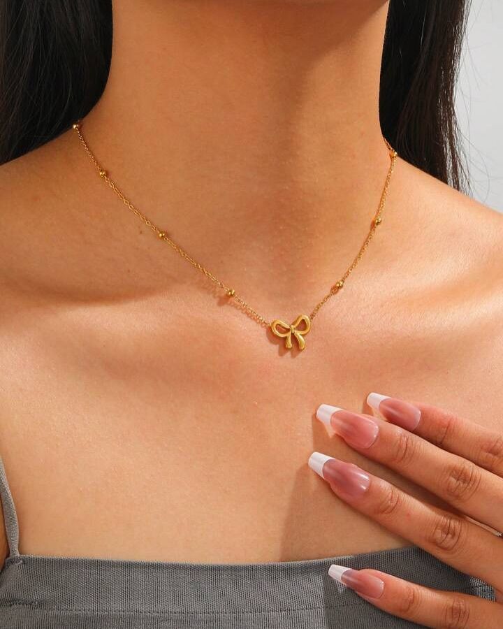 Bow Necklace Stainless Steel Anti Tarnish