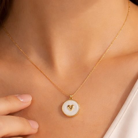 Golden Heart Pearl Pendant Necklace